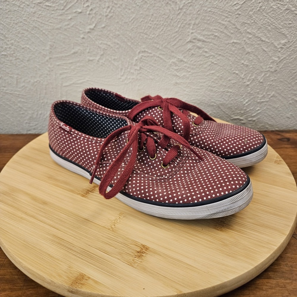 Keds Womens Size 7 Red‎ White Color Polka Dot Athletic Shoes Lace Up